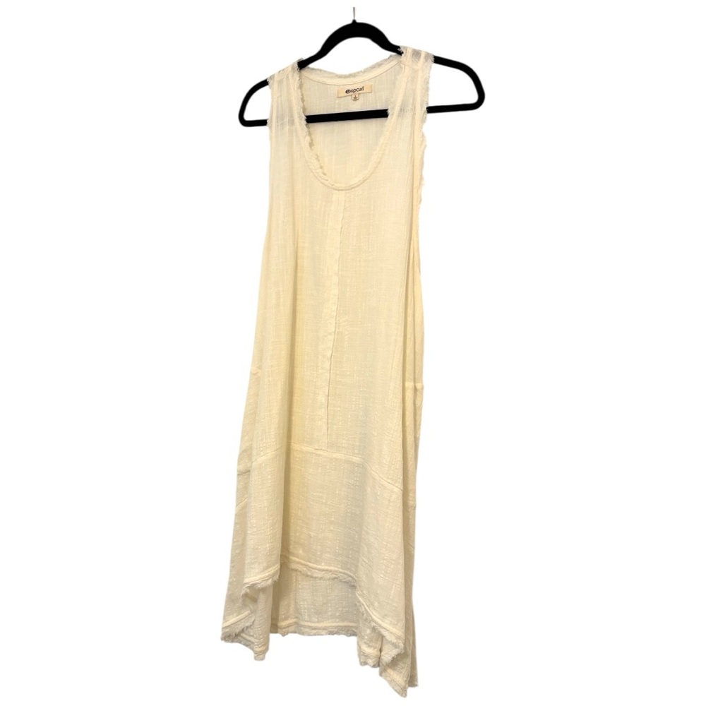 Rip Curl White Textured Gauze Beach Dress L Boho Frayed Hem Swim Coverup